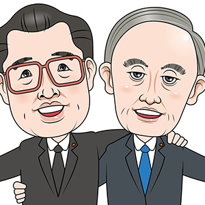 小渕元首相と管元首相の似顔絵